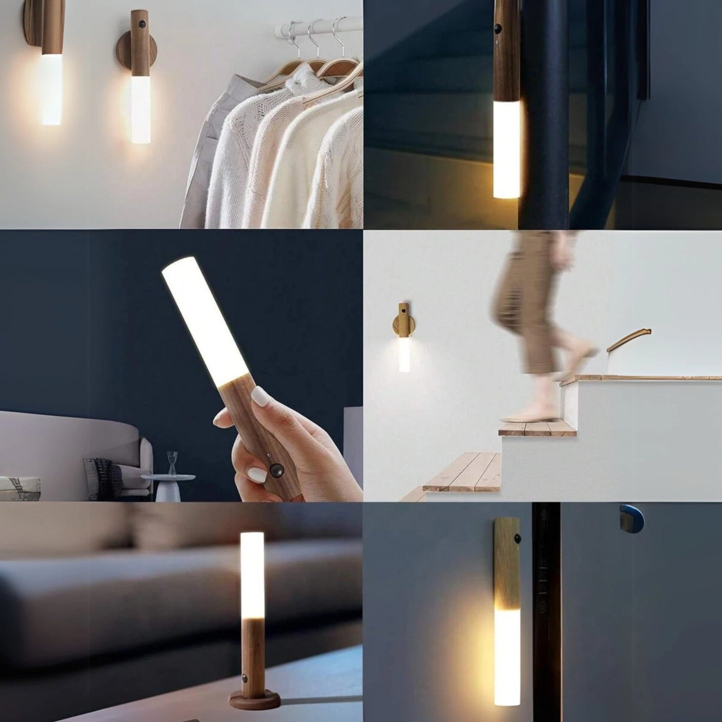 Lámpara Sensor Movimiento Madera | Luz Noche LED Recargable Magnética