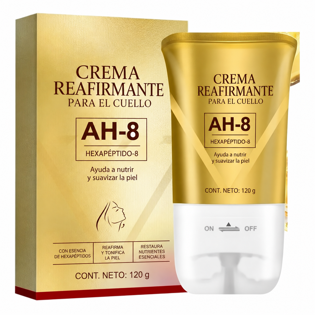 Crema reafirmante para cuello AH-8 de 120 g con empaque en español