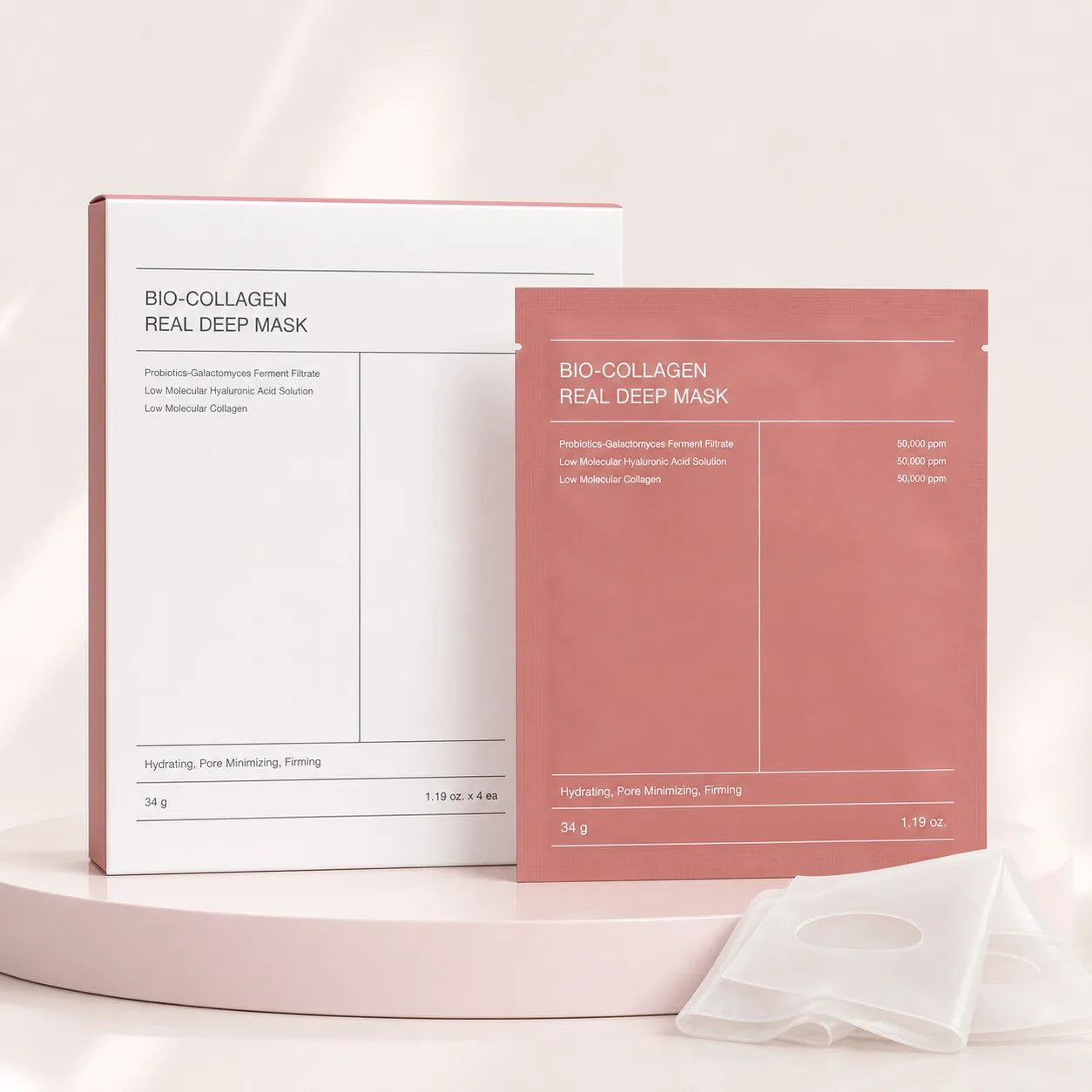 Mascarilla facial Bio-Collagen Real Deep Mask, caja de 4 unidades
