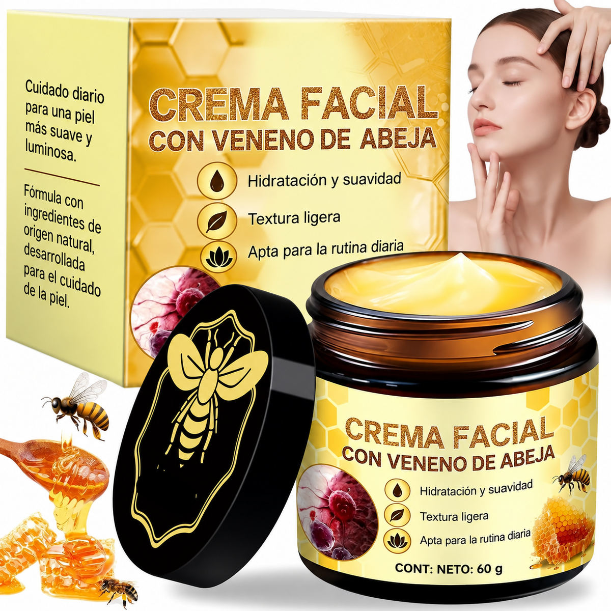 Crema facial con veneno de abeja de 60 g en español