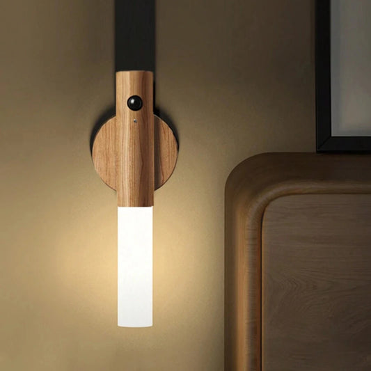Lámpara Sensor Movimiento Madera | Luz Noche LED Recargable Magnética
