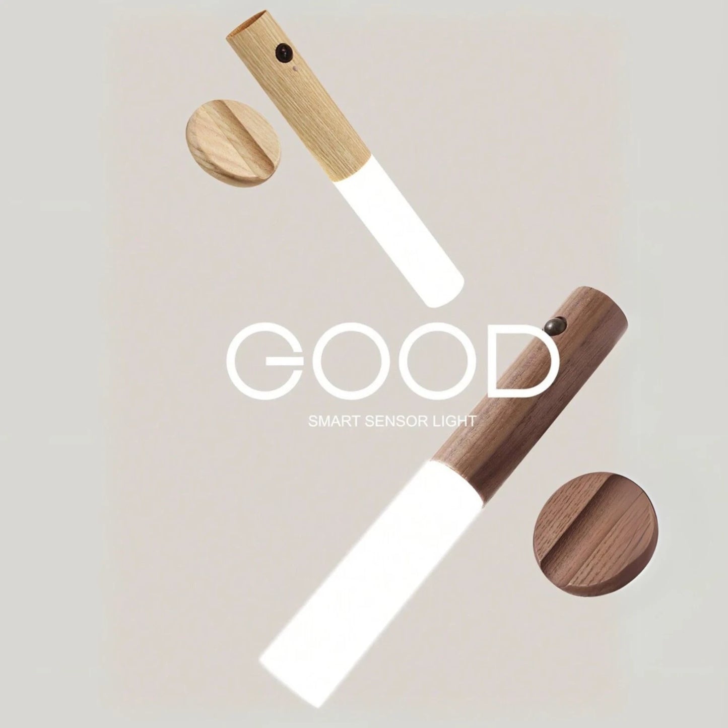 Lámpara Sensor Movimiento Madera | Luz Noche LED Recargable Magnética