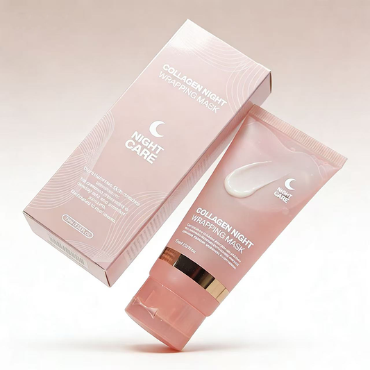 Mascarilla nocturna de colágeno en tubo rosa de 75 ml con su caja