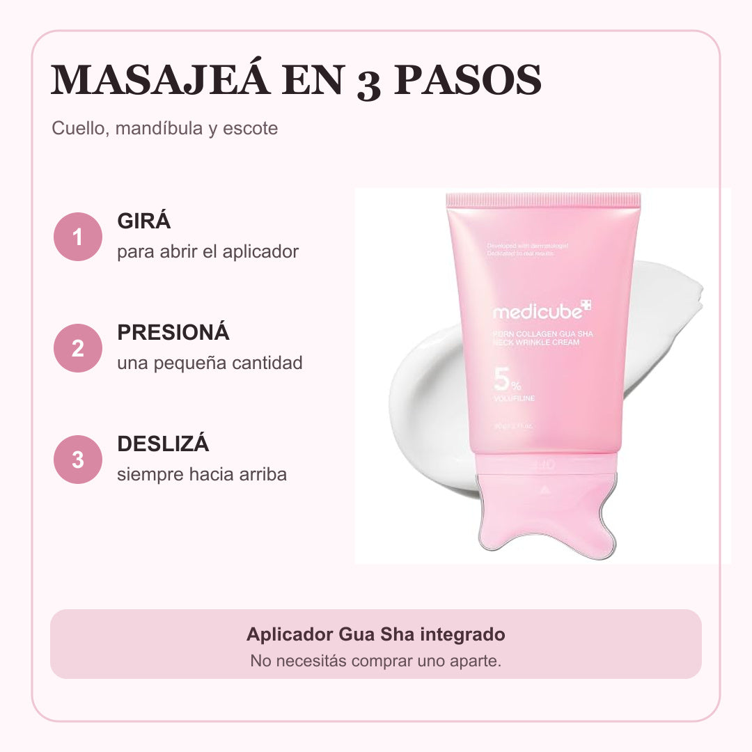 Cómo usar Medicube PDRN Collagen Gua Sha Neck Cream en tres pasos